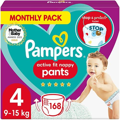 Active Fit Baby Nappy Pants Size 4 - 9-15Kg - 168pcs