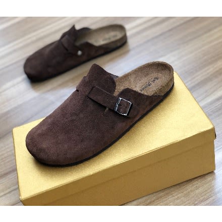 Unisex Suede Leather Coffee Brown Tan Mule