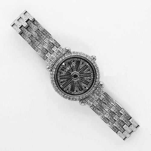 Forecast Spinning Dial Iced Out Silver Watch