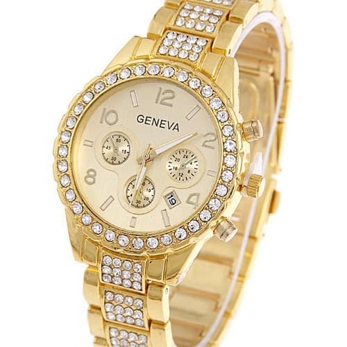 Rhinestone Bracelet Watch With Date
