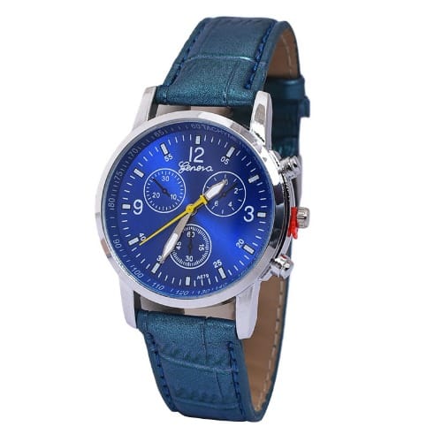 Faux Leather Quartz Analog Watch - Cadet Blue