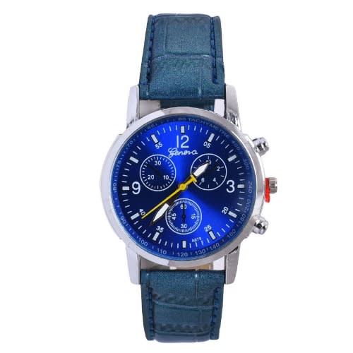 Faux Leather Quartz Analog Watch - Cadet Blue