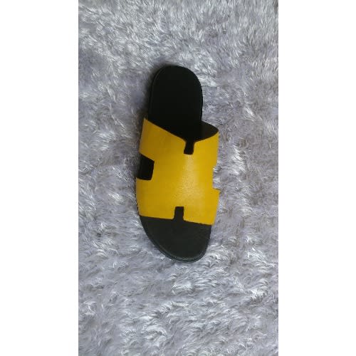 Yellow And Brown H Cut Italian Leather Slippers
