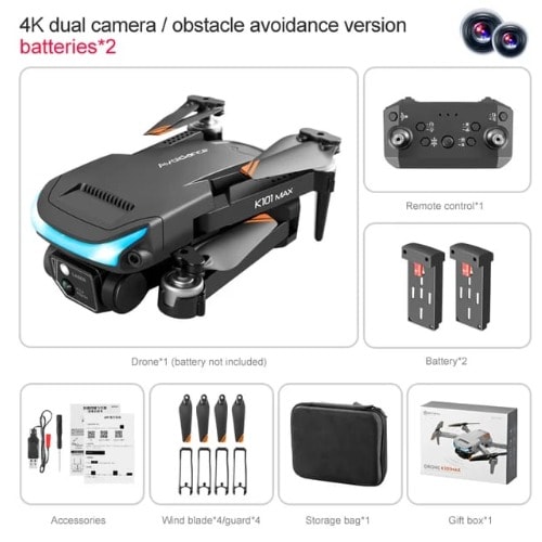 New K101 Max Drone Wifi Fpv 4k Hd Dual Camera With 2 Batteries Obstacle Avoidance Professional