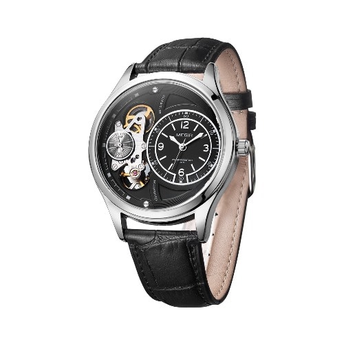 Semi Automatic Leather Chronograph Wrist Watch - Black