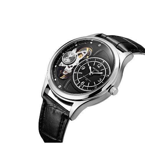 Semi Automatic Leather Chronograph Wrist Watch - Black