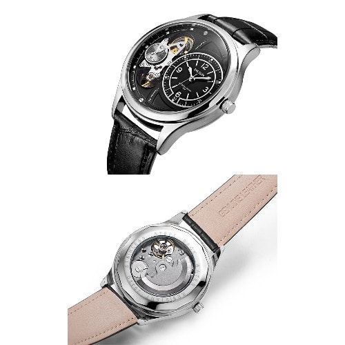 Semi Automatic Leather Chronograph Wrist Watch - Black