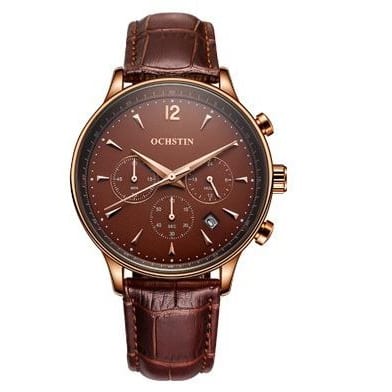 Leather Band True Chronograph Quartz Watch - Brown