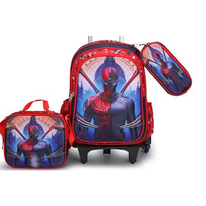 Boy Character 6 Wheel - 3 In 1 Trolley Bag With Lunch Bag And Pencil Case