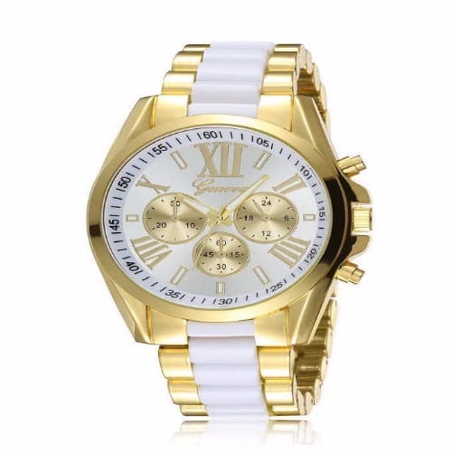 White and Gold Link Business Unisex Watch