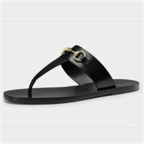 Male Black Chain Leather Slippers