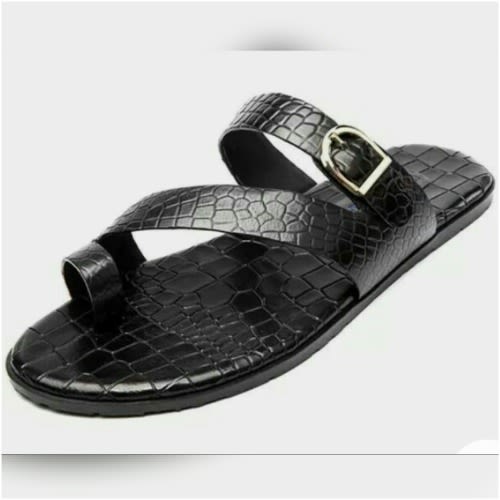 Male Buckle Black Slippers