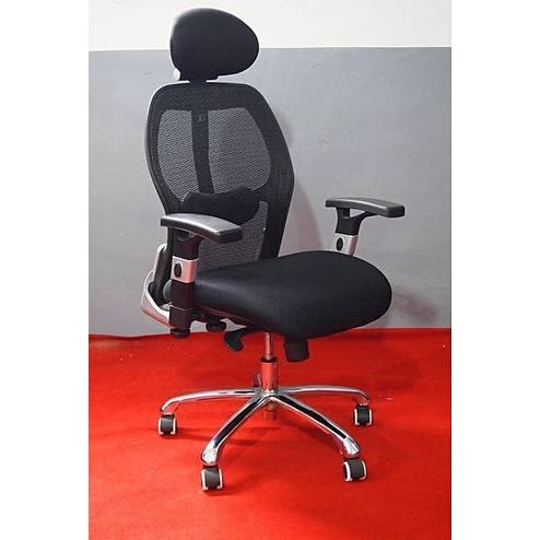 Orthopedic Chrome Base High Back Office Chair With Adjustable Arms - Black
