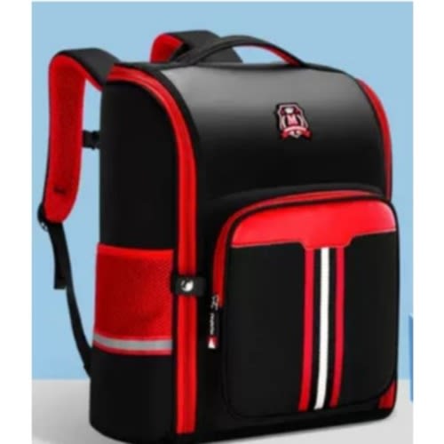 Kid's Waterproof School Bag With Reflector - Red And Black