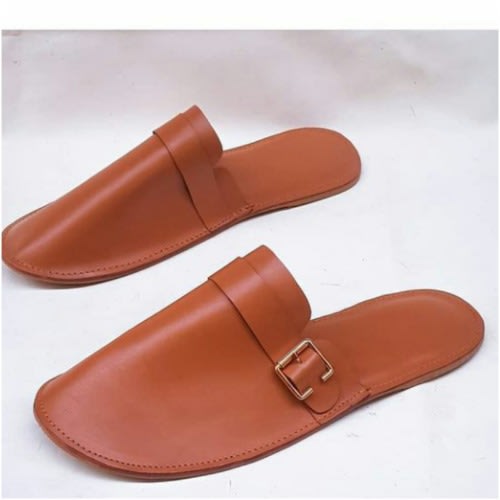 Male Brown Leather Slippers