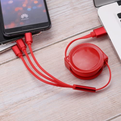 3 In 1 Retractable Lightning Cable - Red