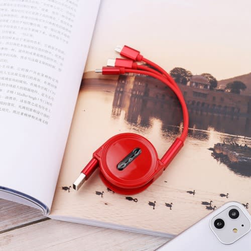 3 In 1 Retractable Lightning Cable - Red