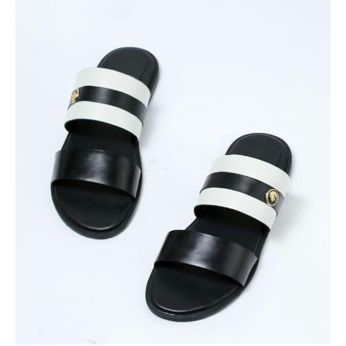 Realwon Leather Slippers - Black White