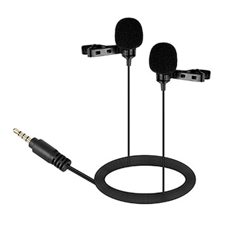 3.5mm Jack Dual-head Lavalier Lapel Interview Microphone Clip-on Condenser Mic - 1.5m - 5ft