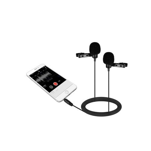 3.5mm Jack Dual-head Lavalier Lapel Interview Microphone Clip-on Condenser Mic - 1.5m - 5ft