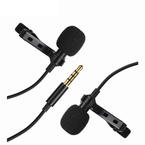 3.5mm Jack Dual-head Lavalier Lapel Interview Microphone Clip-on Condenser Mic - 1.5m - 5ft