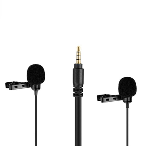 3.5mm Jack Dual-head Lavalier Lapel Interview Microphone Clip-on Condenser Mic - 1.5m - 5ft
