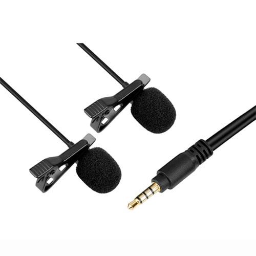 3.5mm Jack Dual-head Lavalier Lapel Interview Microphone Clip-on Condenser Mic - 1.5m - 5ft
