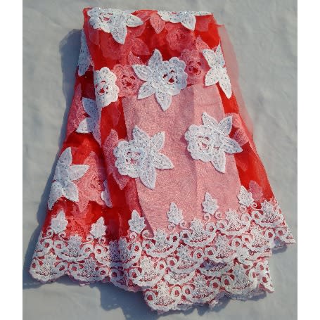 Red Lace With White Details - 4 Yards