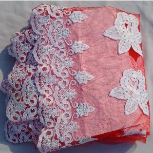 Red Lace With White Details - 4 Yards