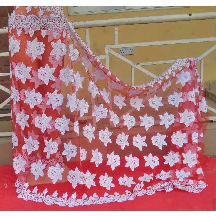 Red Lace With White Details - 4 Yards
