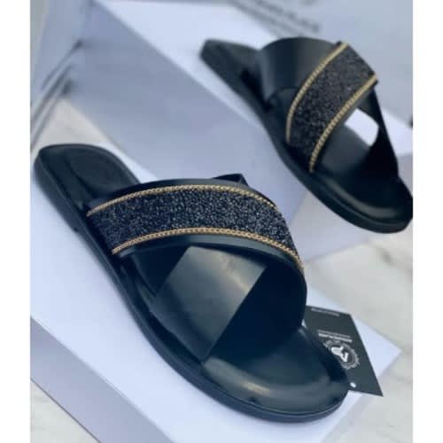 Leather Designers Slide - Black