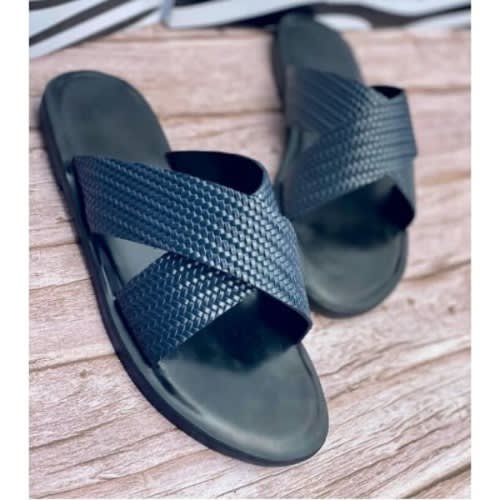 Leather Cross Slide - Blue