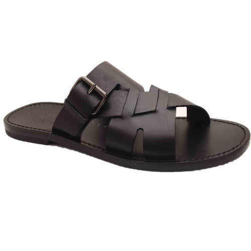 Black Leather Slippers With Buckle