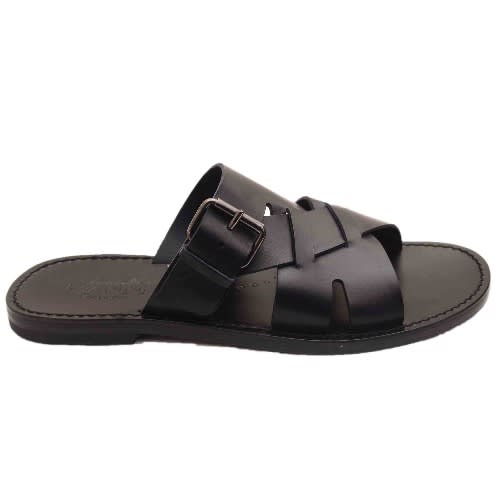 Black Leather Slippers With Buckle