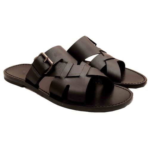 Black Leather Slippers With Buckle
