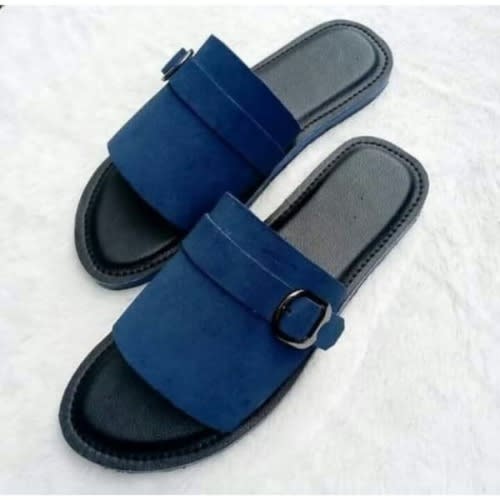 Leather Slippers - Blue