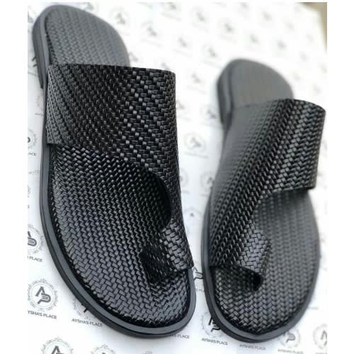 Male Basket Leather Toe Slippers