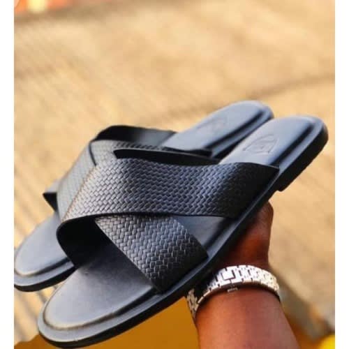 Skin Leather Men Slide