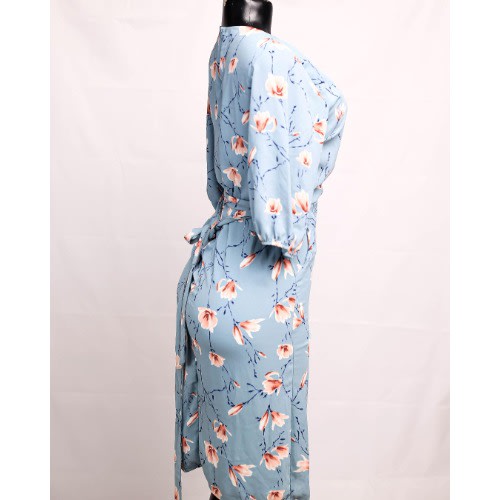 Belted Floral Dress - Blue