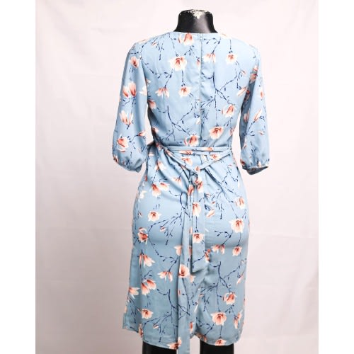 Belted Floral Dress - Blue
