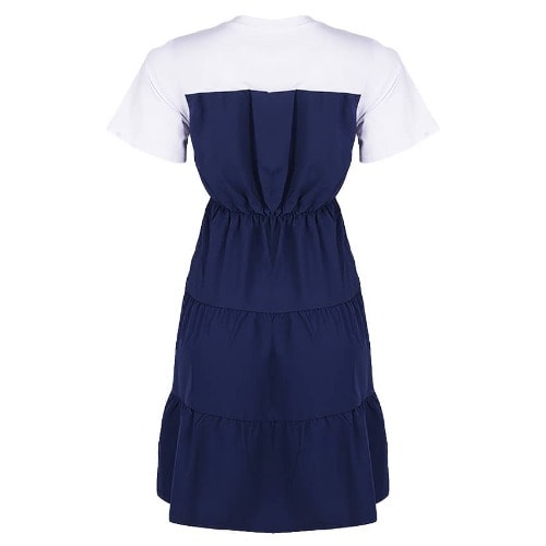 Round Neck Shift Dress- Blue