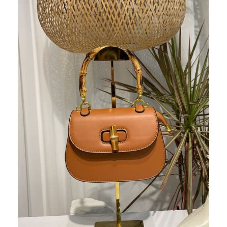 Acrylic Bamboo-like Handle Handbag -Brown
