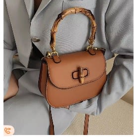 Acrylic Bamboo-like Handle Handbag -Brown
