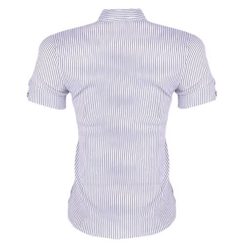 Short Sleeve Ruffle Blouse- Black/ White