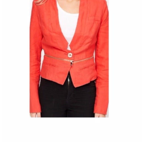 Orange Zip Details Linen Blazer