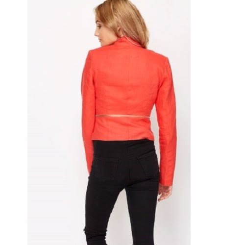 Orange Zip Details Linen Blazer