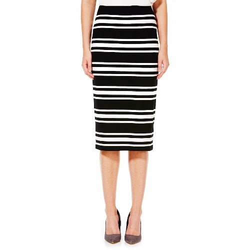 Striped Midi Tube Skirt - Black