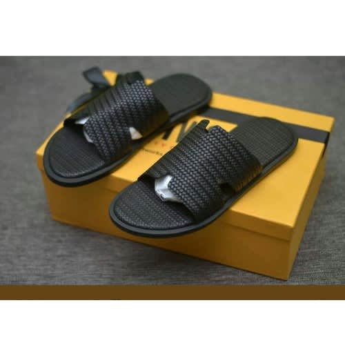 Classy Male Black Basket H Leather Slippers