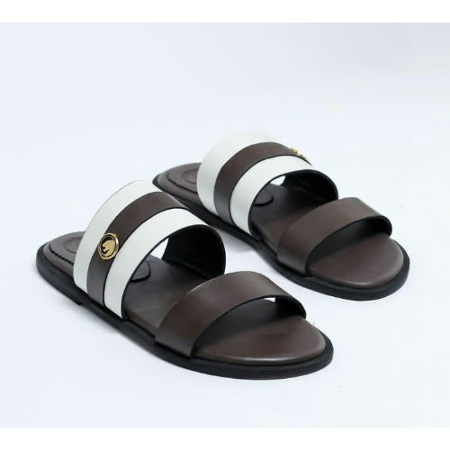 Classy Male Brown White Leather Slippers