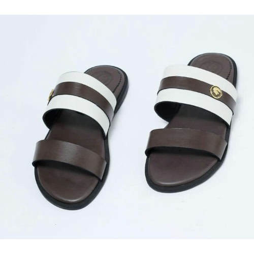 Classy Male Brown White Leather Slippers